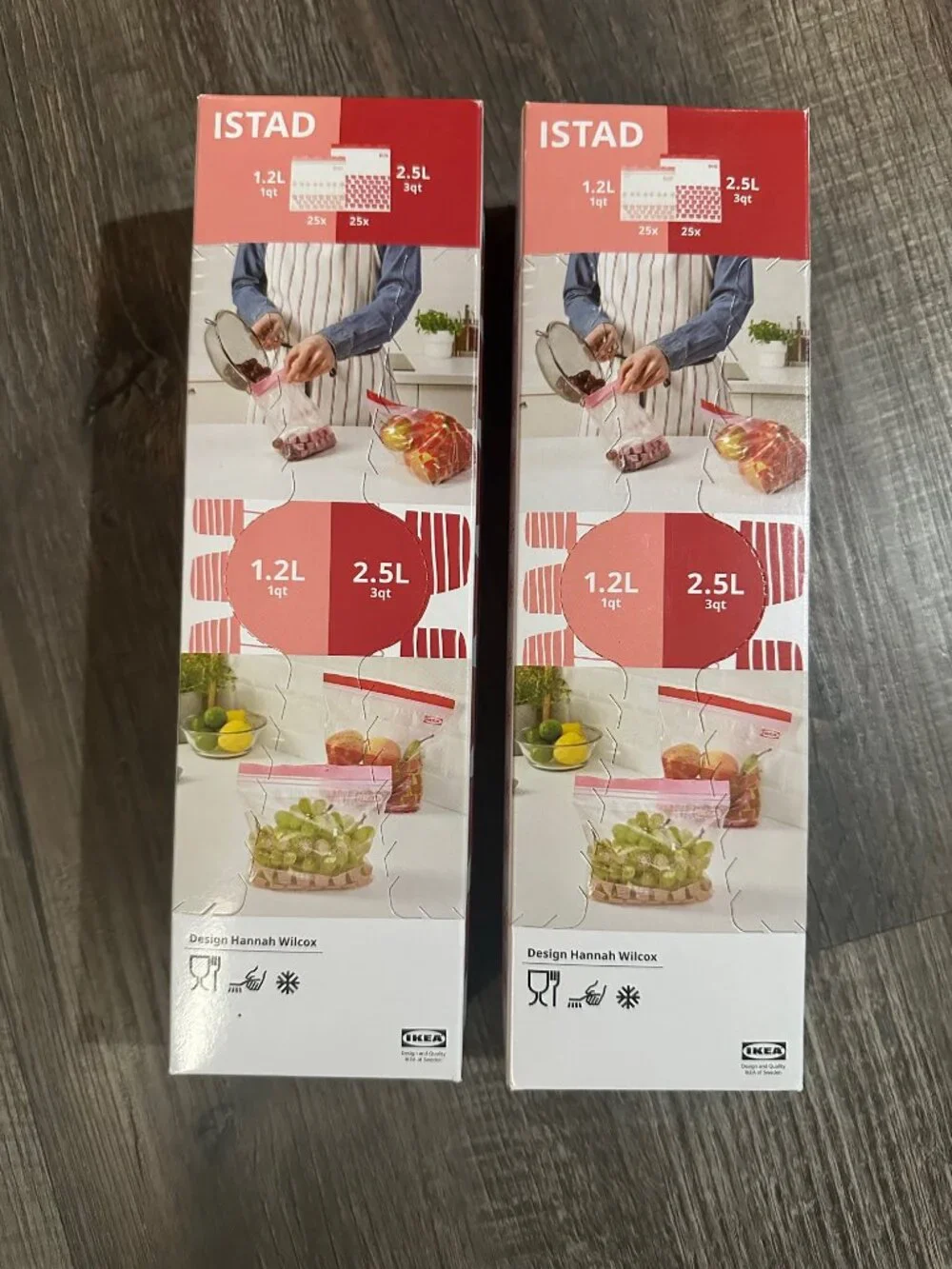 LOT OF 2 IKEA ISTAD Resealable Bag Patterned Red/Pink 50 pack NWT